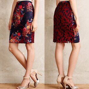 Anthropologie Quinn Lace Pencil Skirt Red Floral Petite